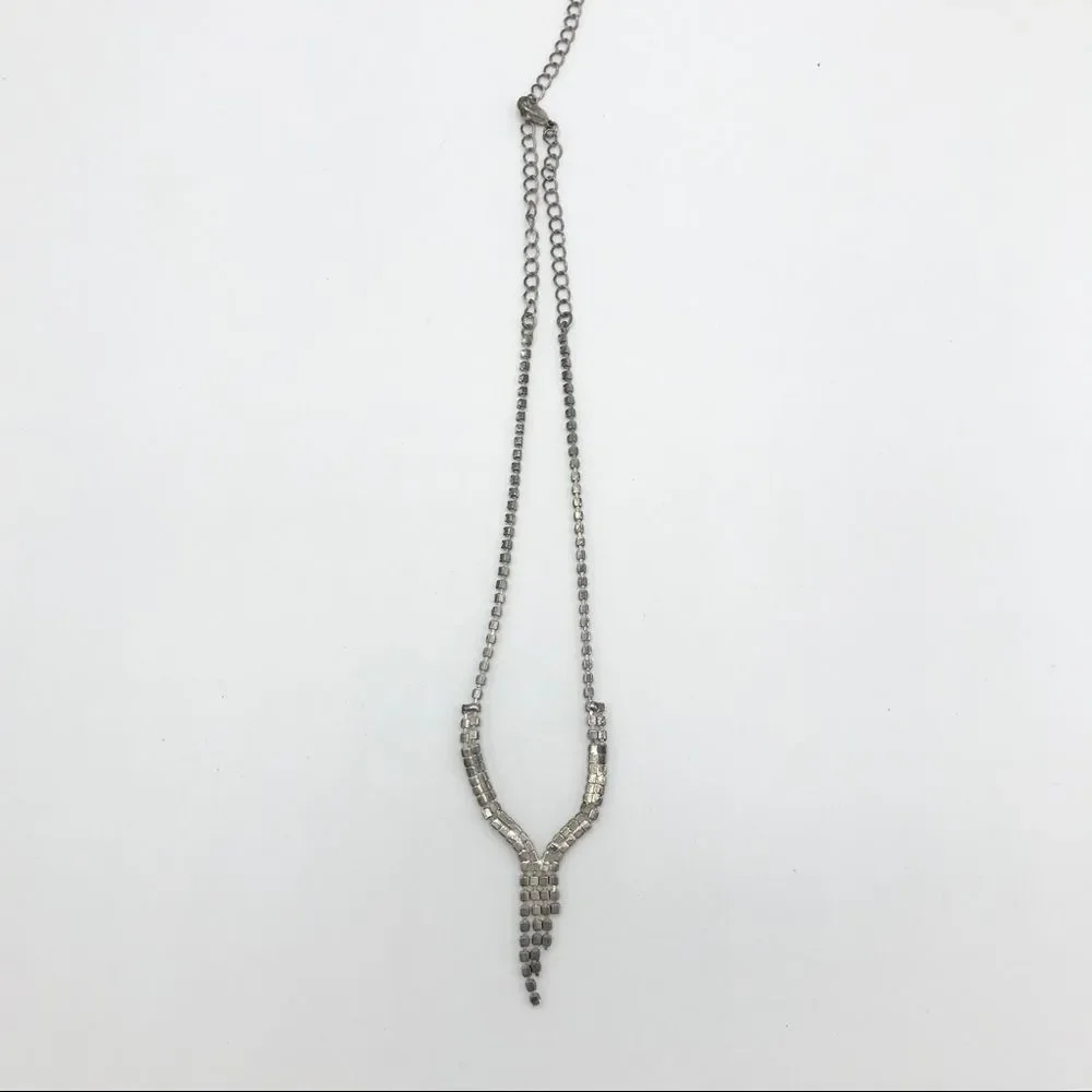 Vintage Necklace Rhinestone Silver Tone Y Drop